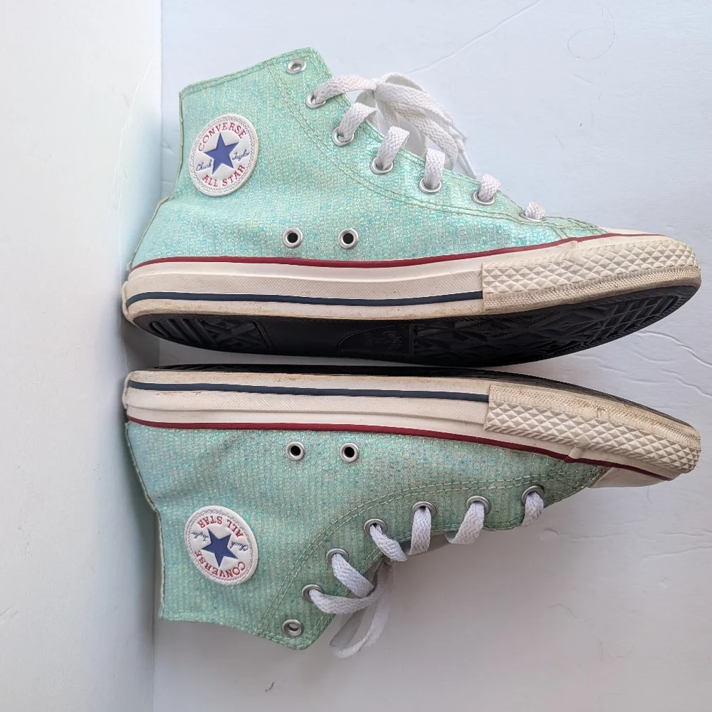 Converse Turquoise Sequin High Top Sneakers Size 5